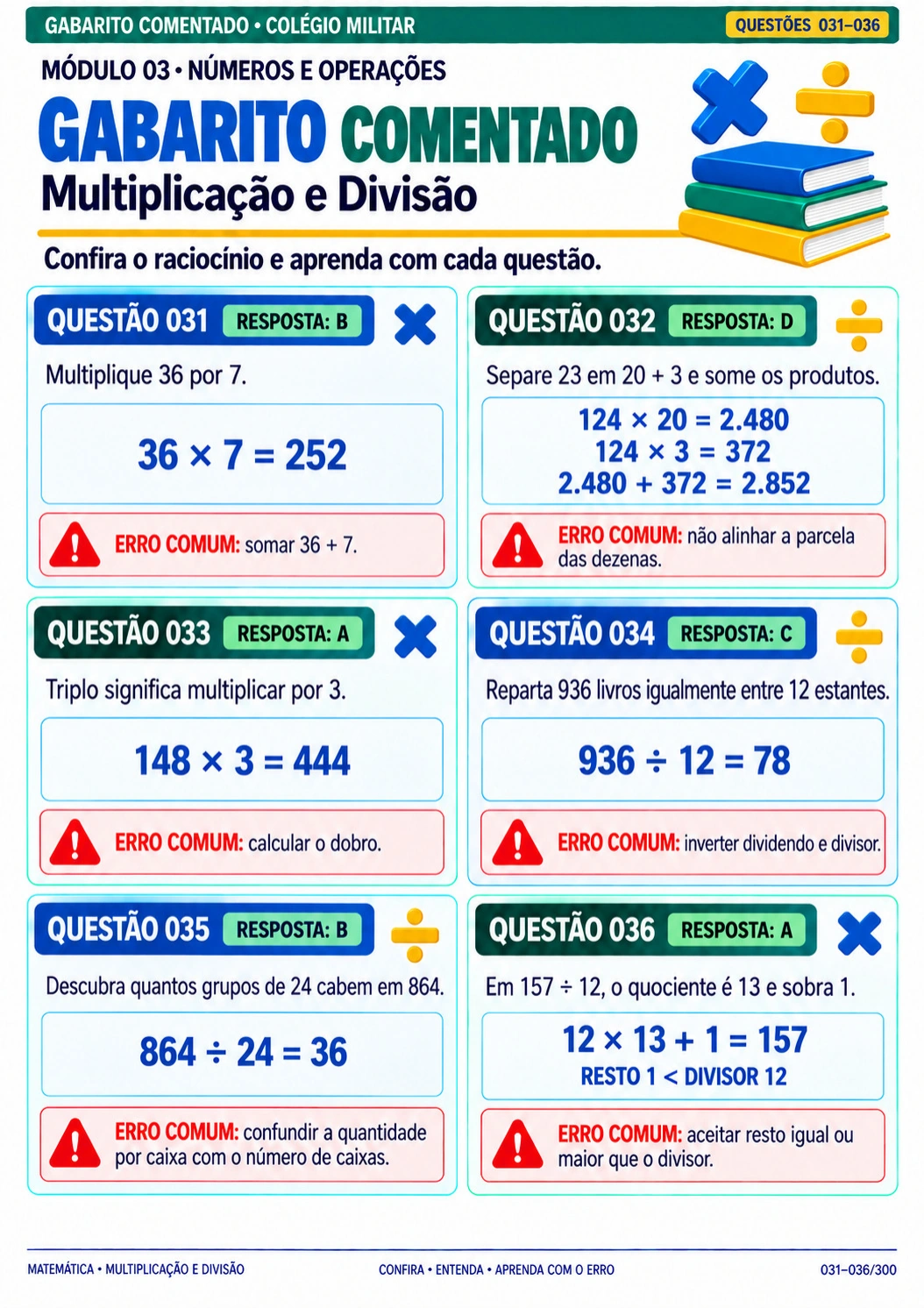 Gabarito comentado das questões 031 a 036