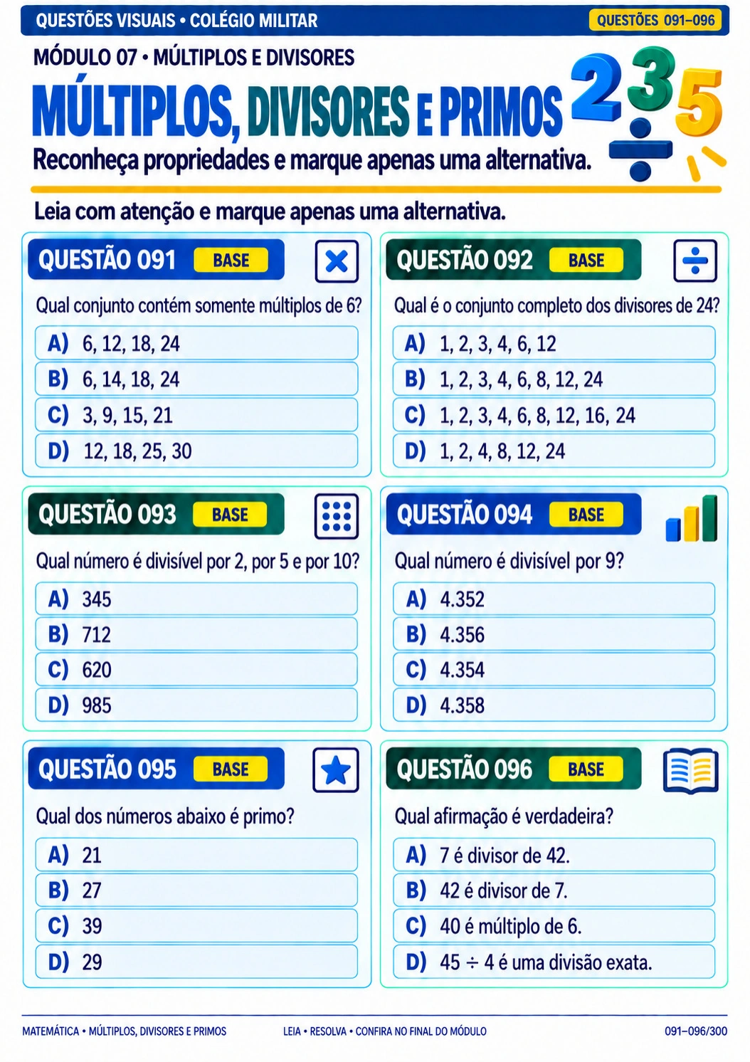 Módulo 07: Múltiplos, Divisores, Divisibilidade e Números Primos